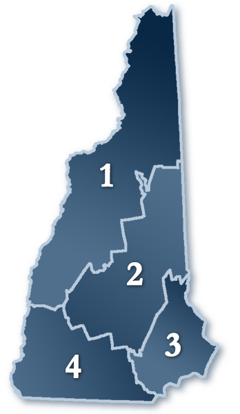 A State map depicting the four districts for Field Reps