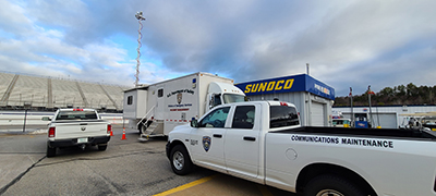 two radio communications pickup truck and incident management vehicle.